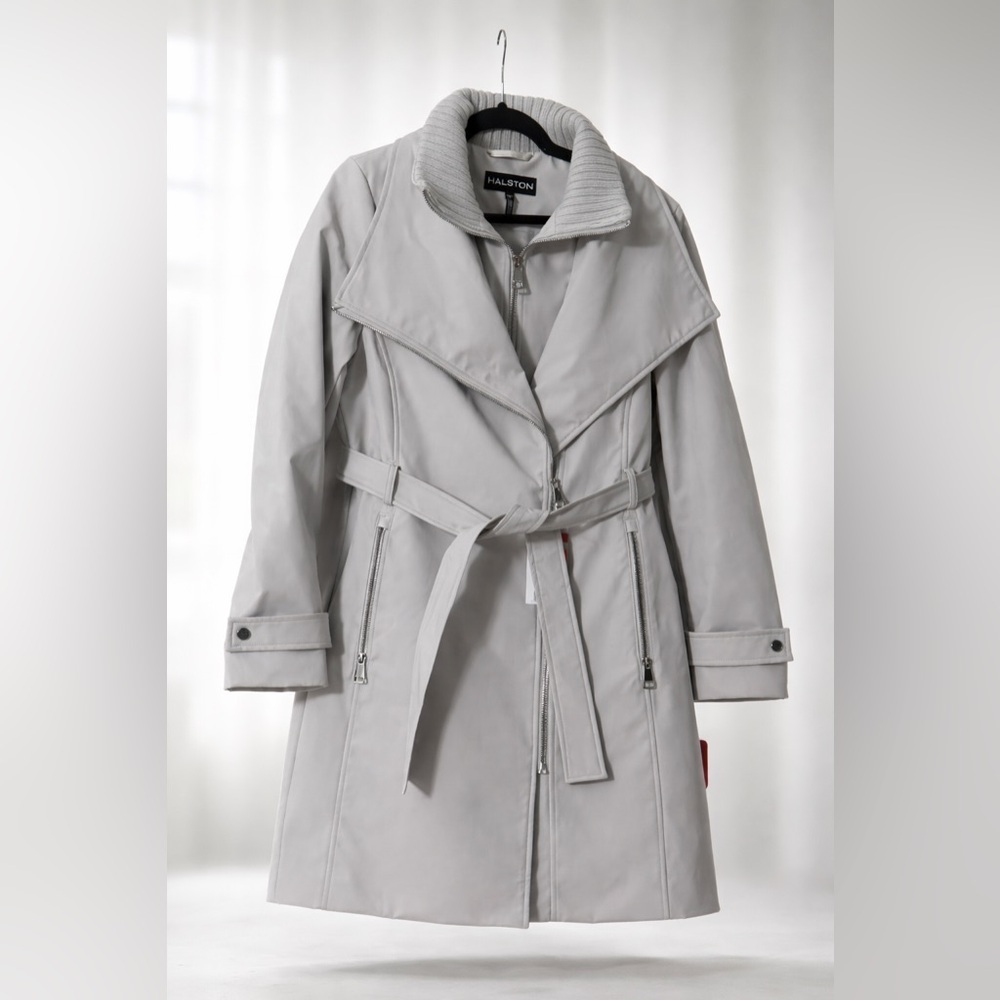 NEW Halston Women’s Water-Resistant Gray Belted Trench Coat – Sizes M & L